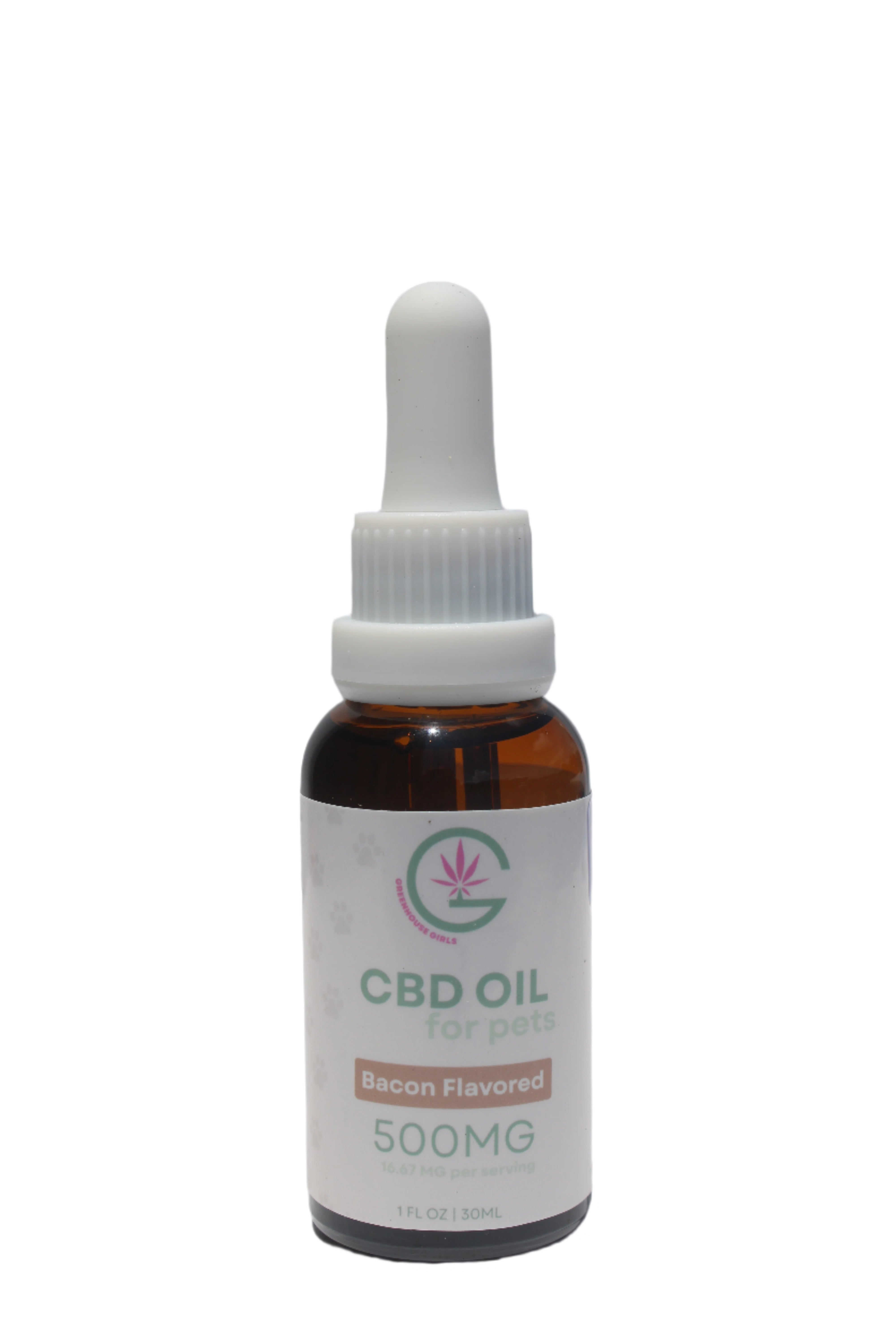 CBD oil for pets bacon flavored with white background 