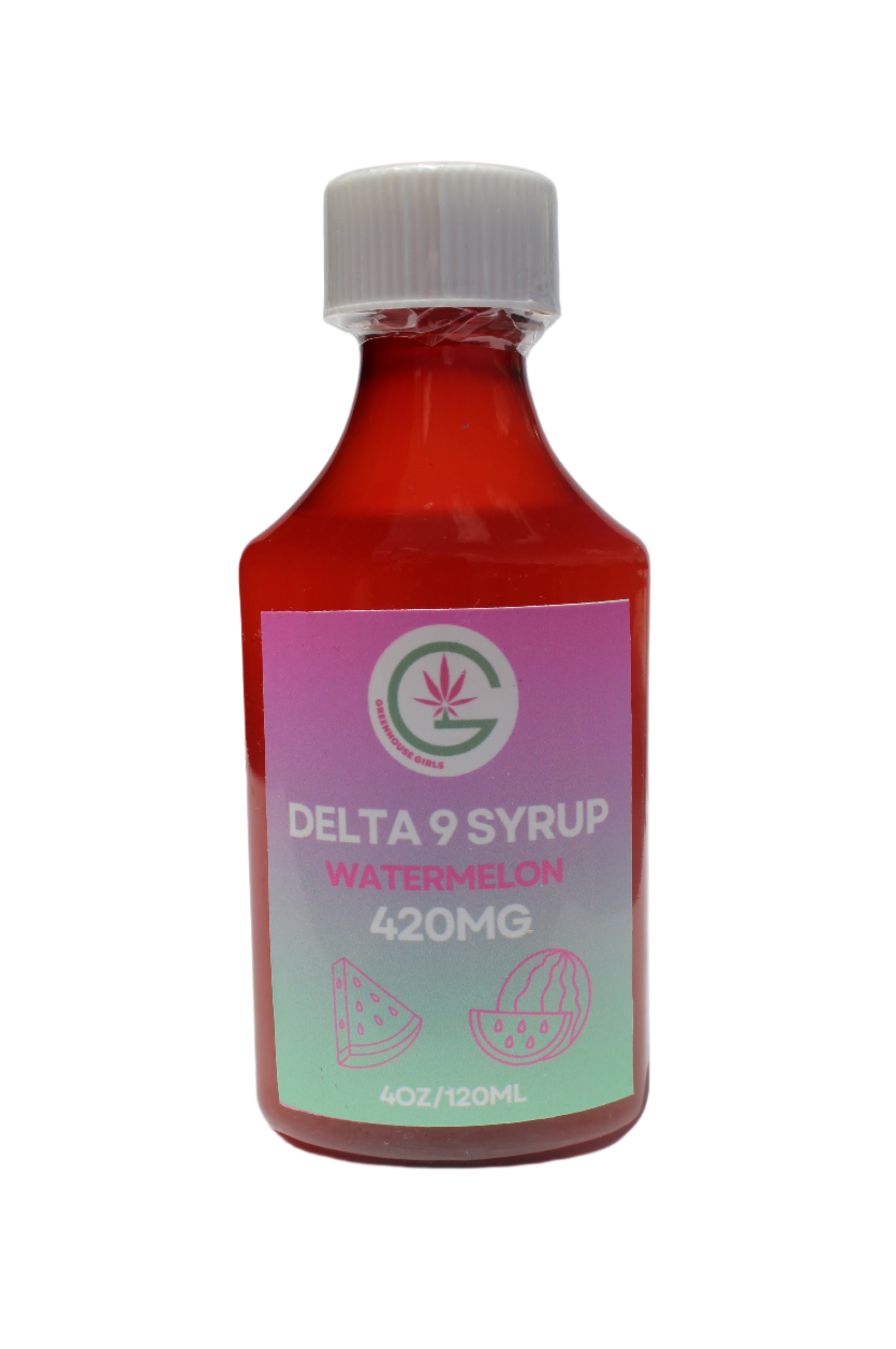 Delta 9 THC Syrup watermelon on white background 