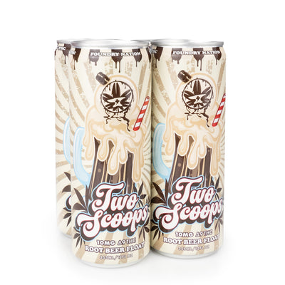 Two cans of Two Scoops Root Beer Float ice cream on a white background