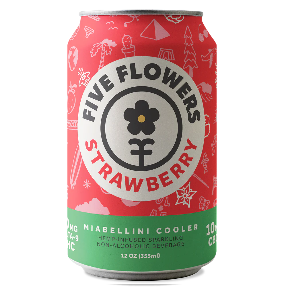 Five Flowers Strawberry Miabellini Cooler can on a white background