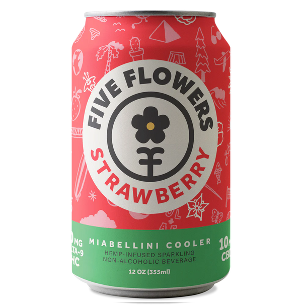 Five Flowers Strawberry Miabellini Cooler can on a white background
