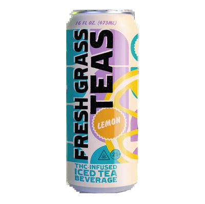 Greenhouse Girls Fresh Grass lemon iced tea can with 10mg hemp-derived Delta-9 THC in a colorful citrus design