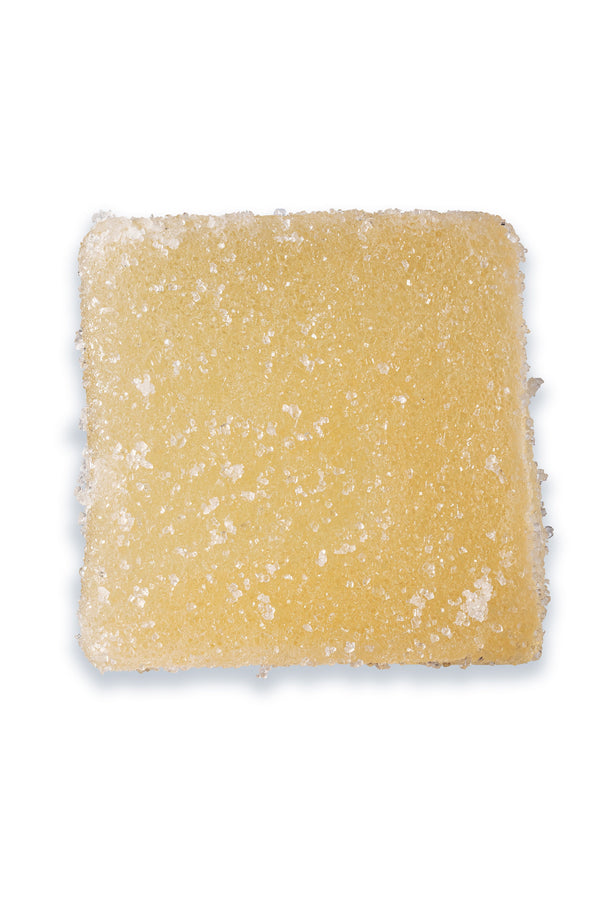 Greenhouse Girls Unwind Trio square gummy coated in sugar crystals for relaxation and wellness