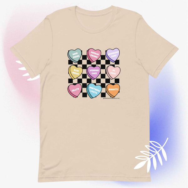 Cannabis Strain Candy Hearts T-Shirt- Retro Checkerboard Unisex Tee